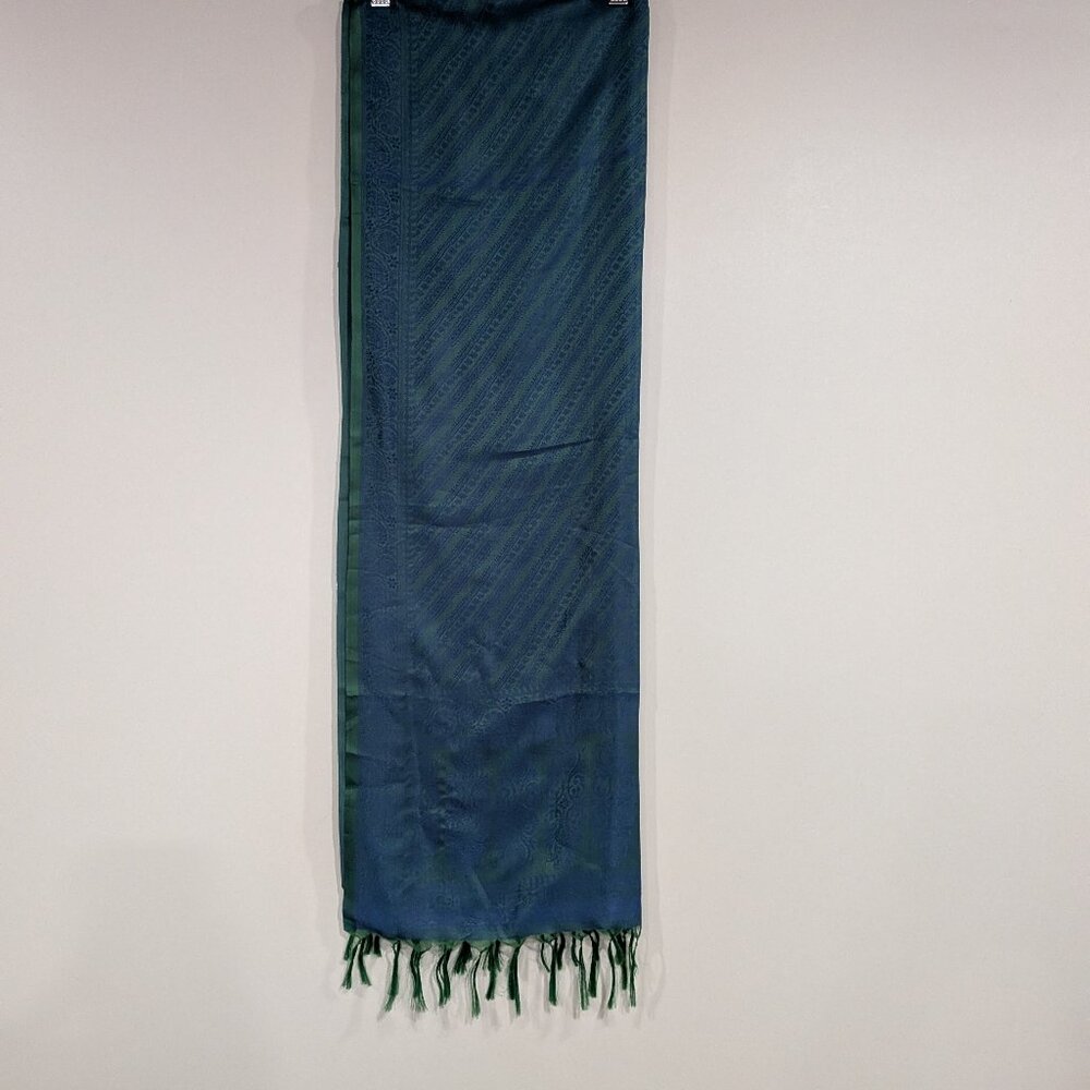 *3/$10* Tassled Silk Scarf Green Blue